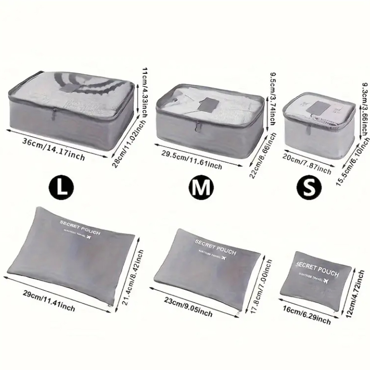 Set od 6 torbi za organizaciju prtljaga, fantastično rešenje za putovanja, sivi 