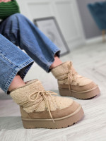 Tople ravne ženske čizme, krem 